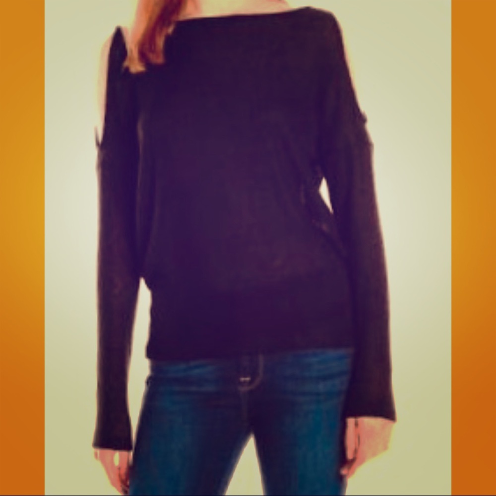 Splendid Black Cold-Shoulder Boat-Neck Knit Top